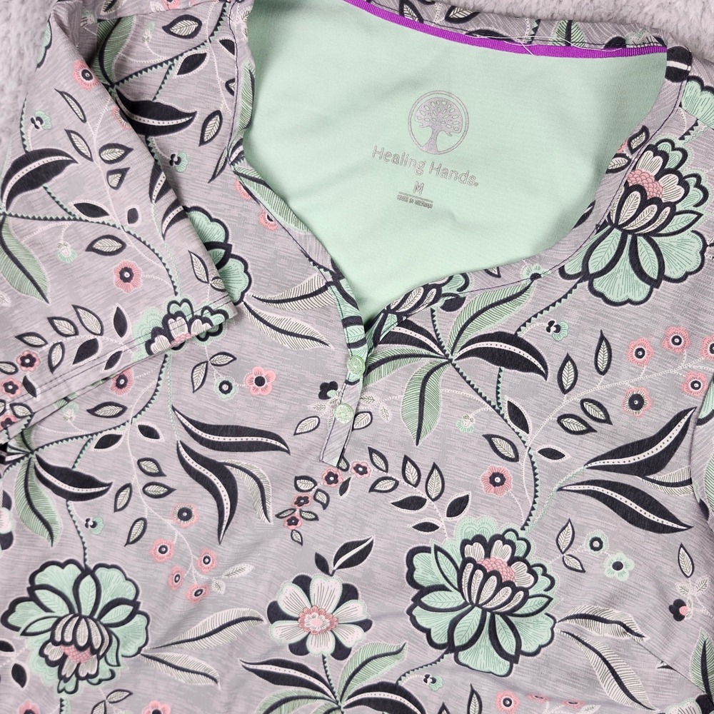 healing hands Floral Print Scrub Top in Light Gray, Mint, Pink